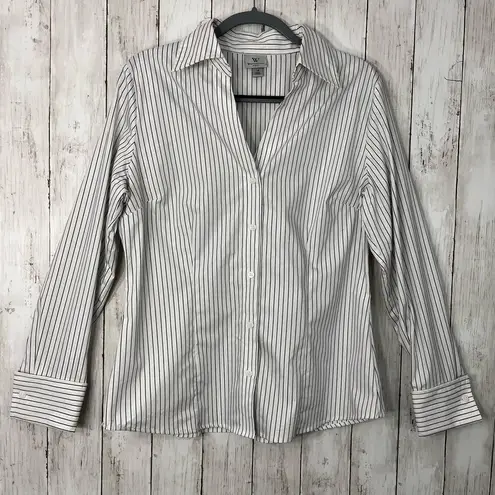 Worthington  Long Sleeve Collared Button Up Striped V Neck Shirt  Size 14