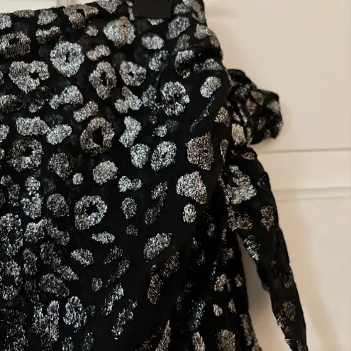 IRO Paris Black Metallic Silver Brocade Animal Print Mini Skirt Size 36 Glitter