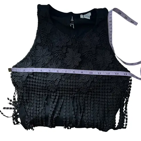 Forever 21 Top Womens XS Fringe Floral Goth Western Boho Coquette Festival Chic Black