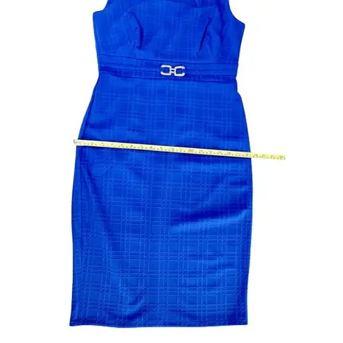 Enfocus Studio Enfocus Studios Bodycon Blue Textured Belted Wedding Party Modern Dress 6 Preppy