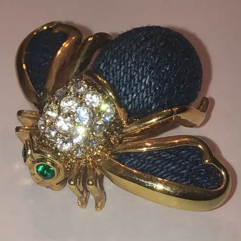 Joan Rivers Gold Tone and Blue Denim Vintage Bee Brooch