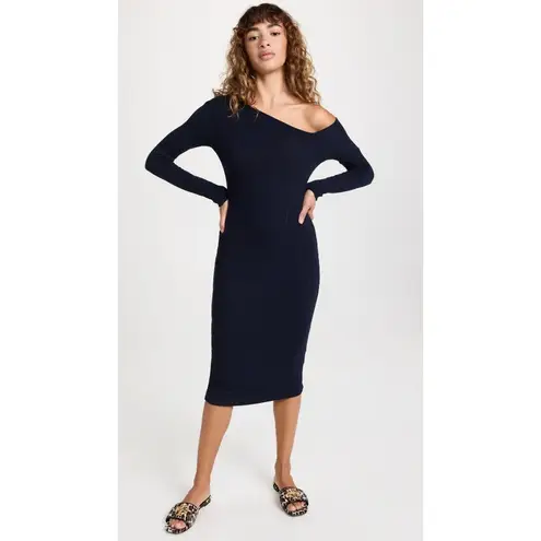 Enza Costa Knit One Shoulder Dress in Black Large New Womens Midi