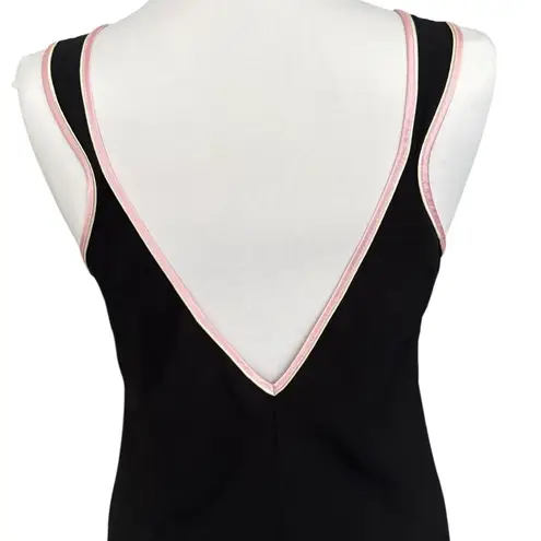 Oscar de la Renta Pink Label Black Embroidered Floral Y2K Slip Dress Size Medium