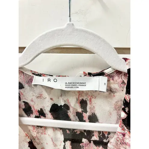 IRO Garden Floral Ruffle Surplice Neck Midi Wrap Dress Red/White Women 38 / US 6