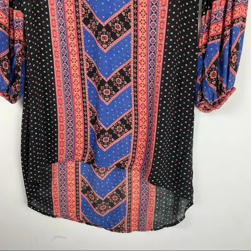 Free People  Peacemaker Tunic Dress Aztec Print High Low Vneck Boho Gypsy Rayon