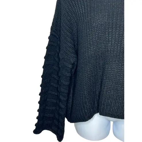 Racheal Lantern Cable Knit Pullover Sweater L | Dolman Sleeve Oversized Knit Black Size L