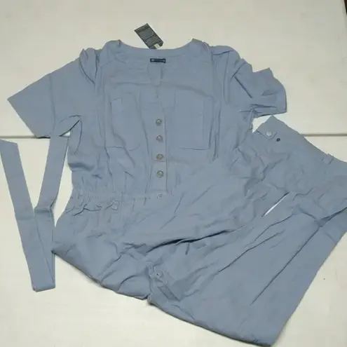 Democracy Stretch Twill Utility Belted Jumpsuit, Light Blue 1X NEW!