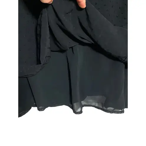 Black V Neck Blouse Top XL Whimsigoth Witchy Crochet Swiss Dot Y2K Fairy Grunge