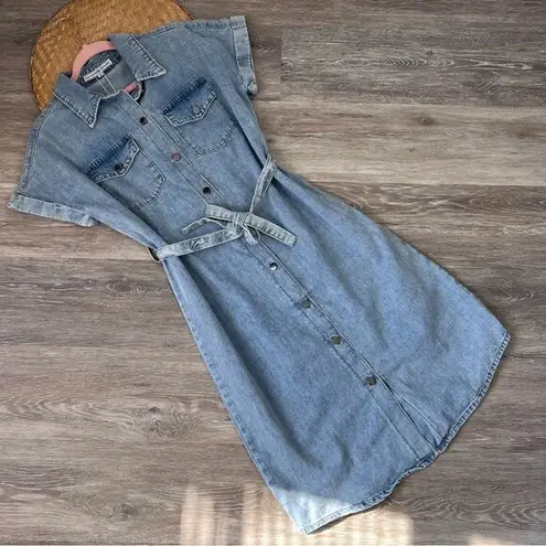 Boutique NEW denim midi dress button down w/ waist tie