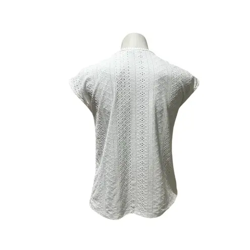 Tahari Women's White Eyelet Short Sleeve Scoop Neck Blouse Size S