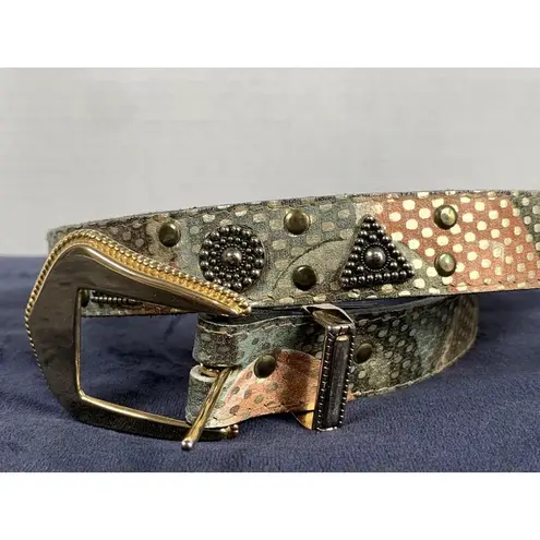 Vintage Elite Womens Belt Large Metallic Medallion Gold Buckle Retro 80s 90s