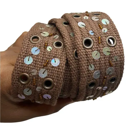 Chocolate Brown Sequin Embellished Women's Studded Belt 43” | Y2K Era NWOT