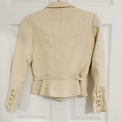 Japanese Gabrielle Thick Winter Beige Formal Buttoned Buckle Belt Blazer Jacket Tan Size XS