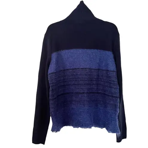 Rebecca Taylor Knit Wool Mohair Cashmere Cowl Neck Fringe Hem Blue Sweater Sz S