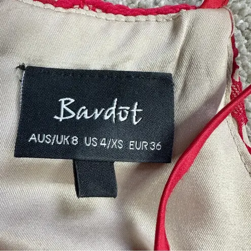 Bardot Mila Lace Dress Cold Shoulder Flare Sleeve Halter Neck Red Cut Out Back 4