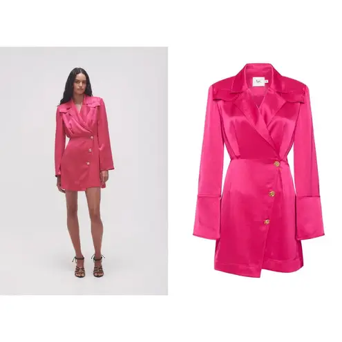 AJE Echo Mini Shirt Dress in Hot Pink Satin NEW Size 2
