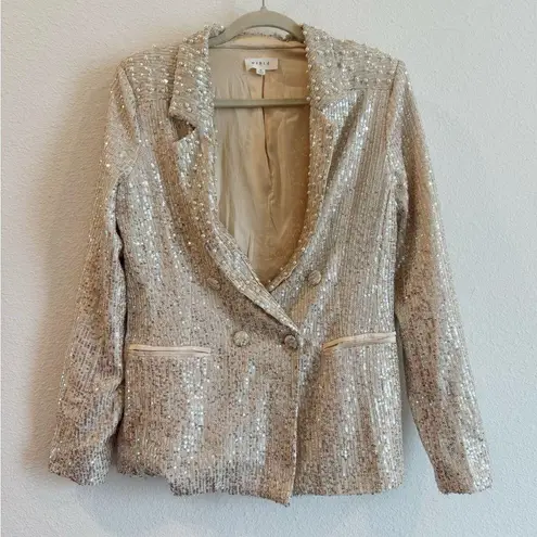 Anthropologie Mable Pearl Sequin Mix Blazer Champagne Sparkle Jacket Size Small Gold Size M