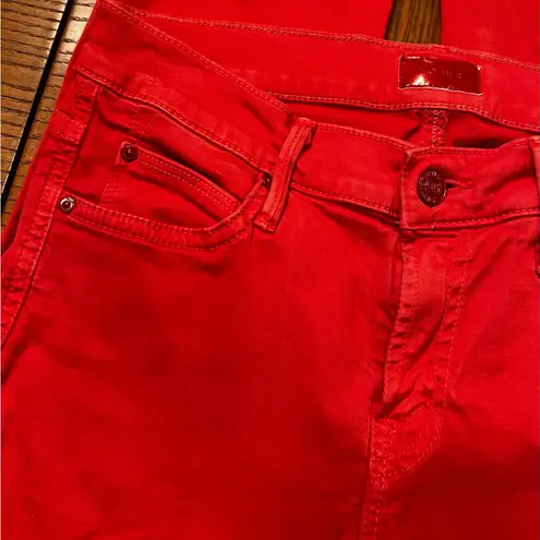 MOTHER The Rascal Cuff Premium Stretch Denim Jeans in Rambutan Red Size 27