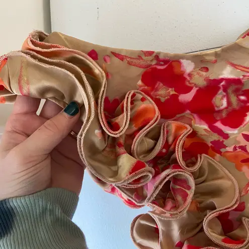 Grass Collection NWOT women’s tan pink ruffle single strap elastic waist blouse - Image 2