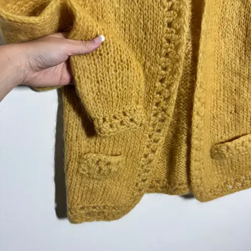 Vintage Women Cardigan Mustard Yellow Hand Knit Made in Italy Cottage Tradwife