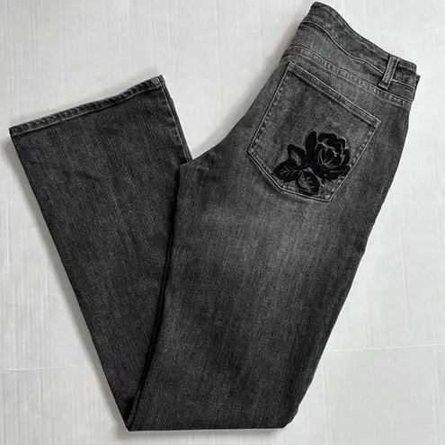 White House | Black Market WHBM Black Bootcut Embroidered Jeans Size 8