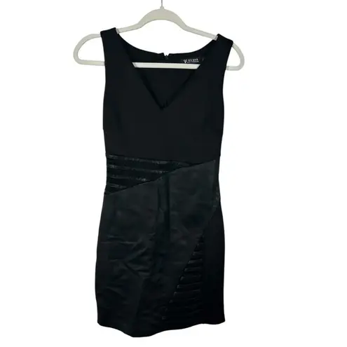 Guess  Vintage Black Pleather Mini Dress Size 2 Sleeveless Faux Leather Party
