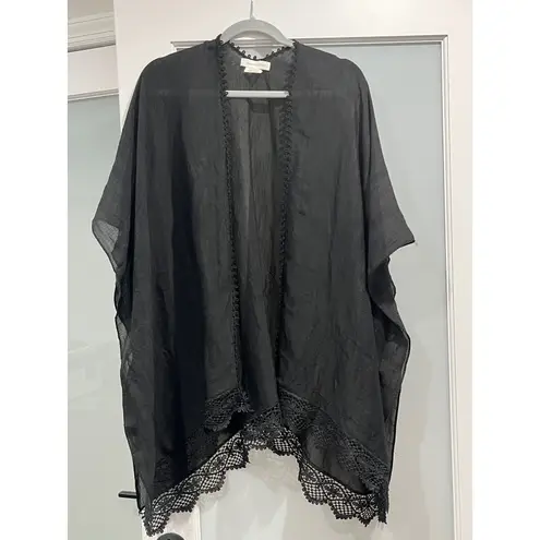 Treasure & Bond Treasure Bond Black Lace Trim Sheer Kimono Cardigan One Size