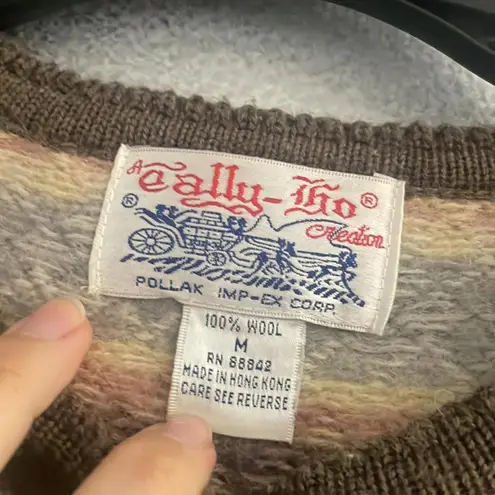 Vintage Tally Ho Nordic Faire Isle Printed Pastel 100% Wool Sweater Nordic Brown Size M