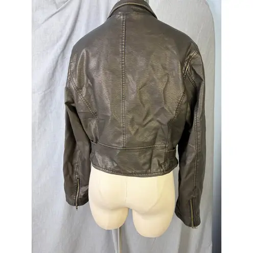 Stoosh Faux Leather Cropped Moto Jacket Brown XL Belted Biker Zip Short Coat - Image 4