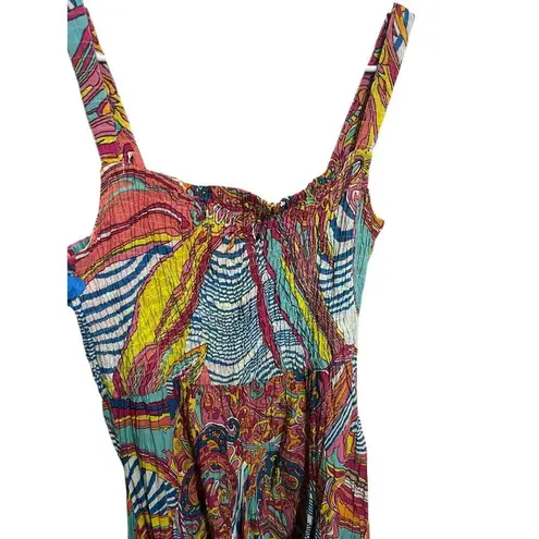 Sandy Starkman Dress Womens Medium Multicolor Bohemian Maxi Smocked Vintage Blue