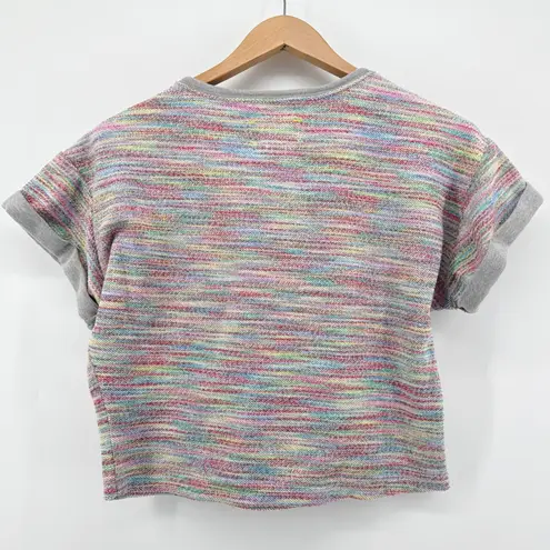 Anthropologie Saturday Sunday Multicolor Knit Slub Oversized Tee Crop Top XS Gray