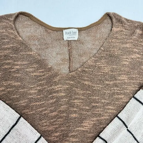 Peach Love California Brown Lightweight Sweater Striped Balloon Sleeves Slouchy