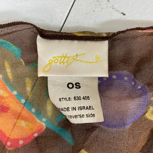 Gottex Vintage women's brown tropical fruit ruffle sheer silk coverup skirt swim