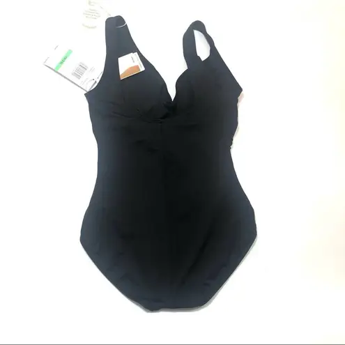 Coco reef Black shirred v neck one piece swimsuit Size 10