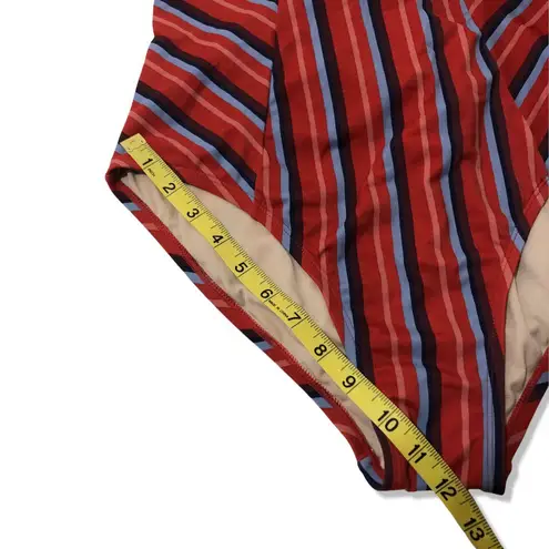 Kona Sol NWOT Red Blue Stripe Lace-Up Back Crisscross One Piece Swimsuit New