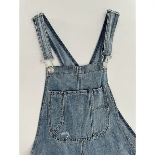 American Eagle  Bib Overall Shorts Sz S Distressed Blue Denim Shortalls 4”’inseam