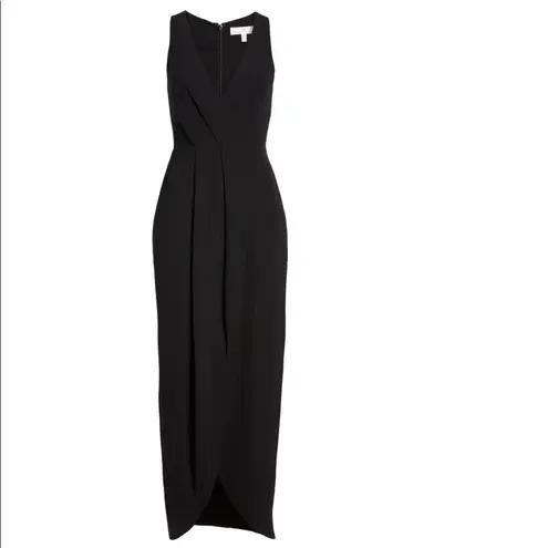 Dress the Population Ariel Racerback Faux Wrap Crepe Dress Gown, Black Small NWT