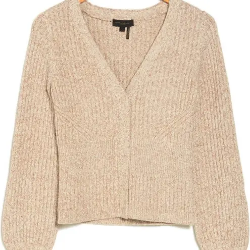 Donna Karan Heathered Crop Cardigan Camel Ivory