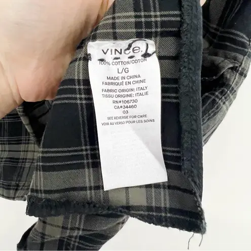 Vince  Plaid Pullover Oversized Shirt Dress Size Large Green Black