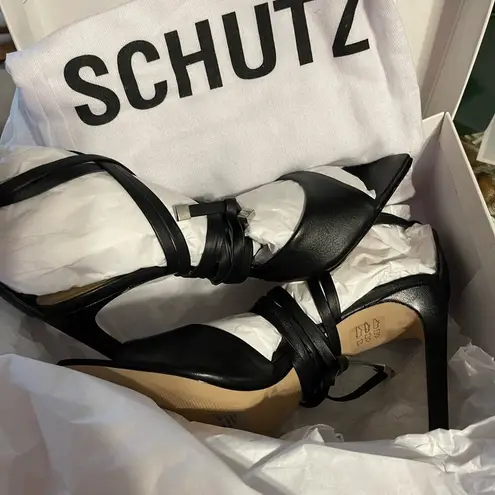 Schutz Bryce Leather Strappy Lace-Up Open Toe Sandals Black Size 9.5 New In Box