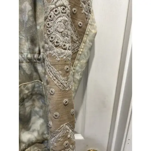 Free People  Parka/Anorak Tie Dye‎ Hooded Cowl Neck Embroidered XS Jacket