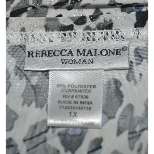 Rebecca Malone Women's Metallic Animal Print Thin Knit Top 1X 3/4 Sleeve Stretch