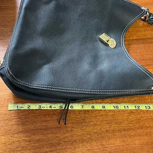 London Fog Textured Pebbled Leather Handbag Purse Black With White Stitching - Image 12