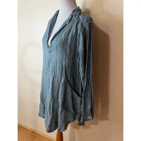 CP Shades Teton Tunic Top 100% linen blue lightweight SMALL