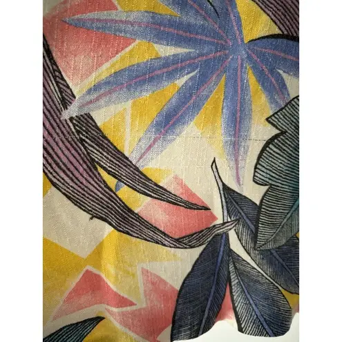 Folio By Fire Islander Woman Flax Blend Tropical Floral Pull On Midi Skirt Sz 12 Blue