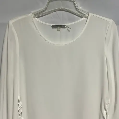 Liquid by Sione White Womens Top Small Lace Up Relaxed Flowy Flared Sleeves Chic