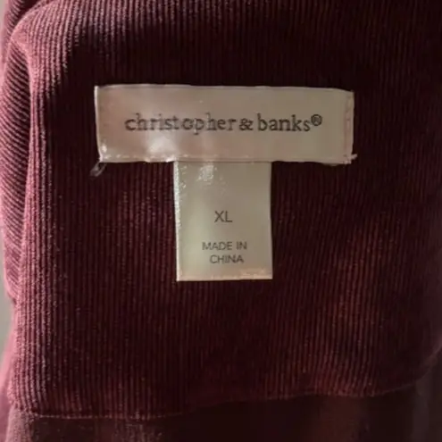 Christopher & Banks Christopher Banks Corduroy Jacket XL Purple Wine Zip Front Casual Long Sleeve