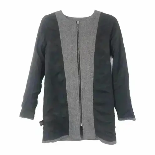 Women’s XS Wool Blend Longline Coat Herringbone Minimalist Zip Front Overcoat Gray