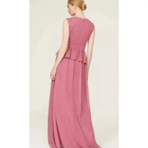 Revolve  LDT LDT Pink Rose Metallic Peplum Waist V Neck Maxi Dress Size 4