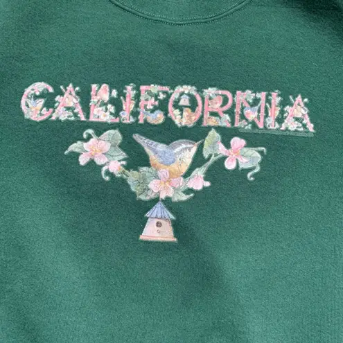 Vintage 90s California Hummingbird Floral Hunter Green Crewneck Sweatshirt XL